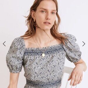 Madewell Jeanette Top in Florentine Floral Puff Sleeve Cropped Cute Size M
